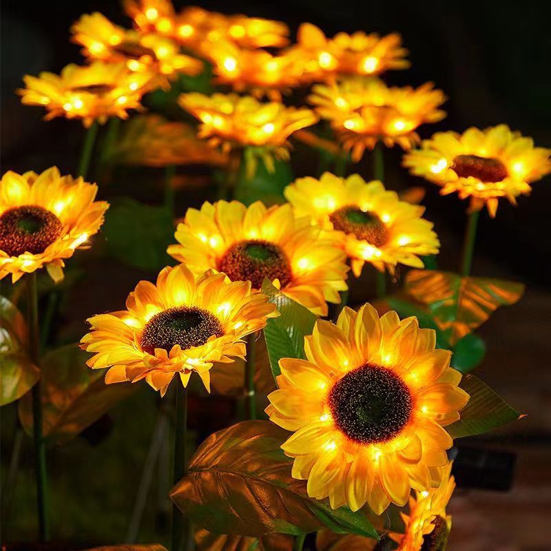 Zeitgenössische kreative solarbetriebene wasserdichte Sonnenblumen-Seiden-Edelstahl-LED-Landschaftsleuchte Außenleuchte für den Garten | Karnz
