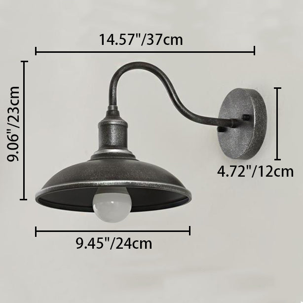Runde, deckelförmige Wandleuchte mit gebogenem Eisenschirm und einflammigem Design für die Terrasse