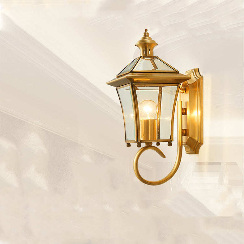 Traditioneller europäischer Quadrant Kerzenhalter Kupferrahmen Glas-schirm 1-Lampe Wandleuchte für Garten | Karnz