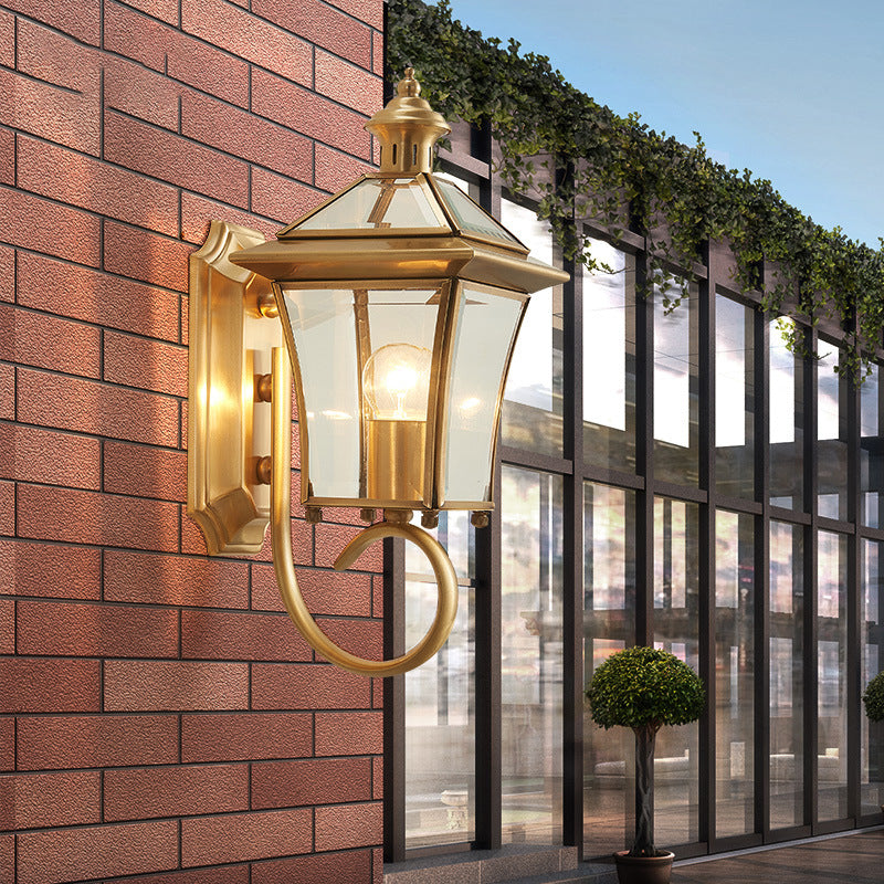 Traditioneller europäischer Quadrant Kerzenhalter Kupferrahmen Glas-schirm 1-Lampe Wandleuchte für Garten | Karnz