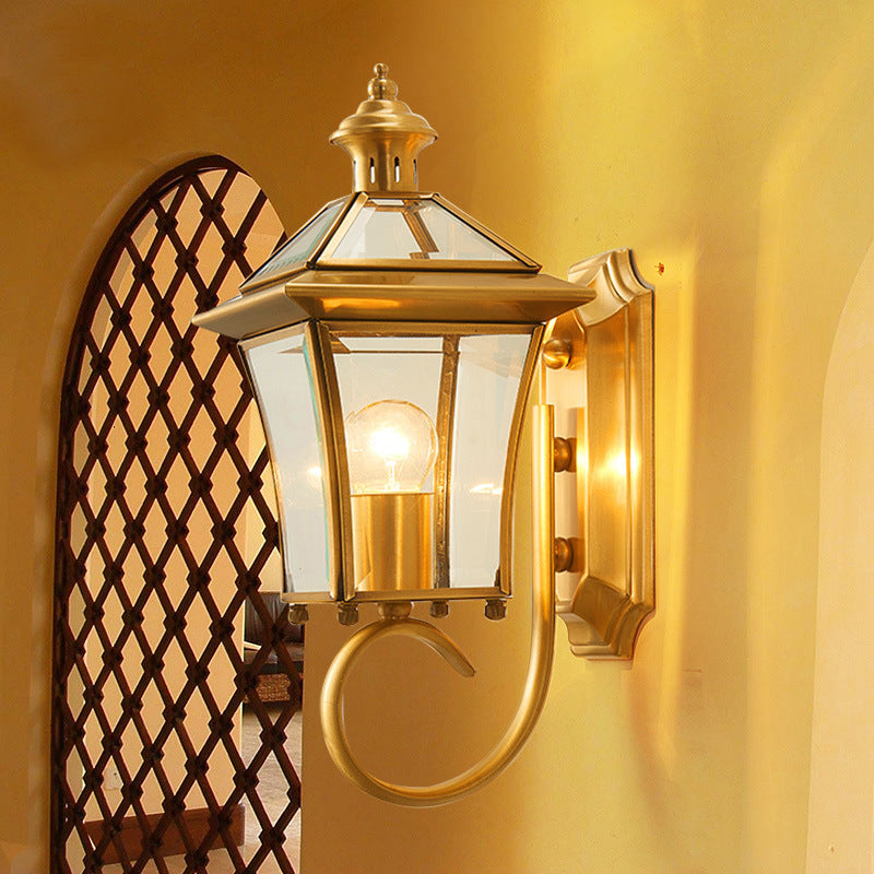 Traditioneller europäischer Quadrant Kerzenhalter Kupferrahmen Glas-schirm 1-Lampe Wandleuchte für Garten | Karnz