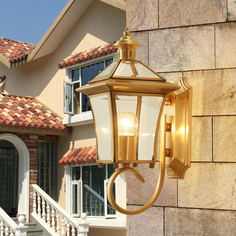 Traditioneller europäischer Quadrant Kerzenhalter Kupferrahmen Glas-schirm 1-Lampe Wandleuchte für Garten | Karnz