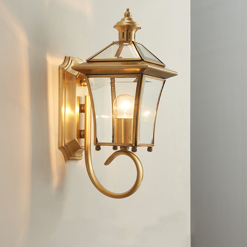 Traditioneller europäischer Quadrant Kerzenhalter Kupferrahmen Glas-schirm 1-Lampe Wandleuchte für Garten | Karnz
