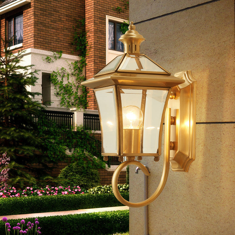 Traditioneller europäischer Quadrant Kerzenhalter Kupferrahmen Glas-schirm 1-Lampe Wandleuchte für Garten | Karnz