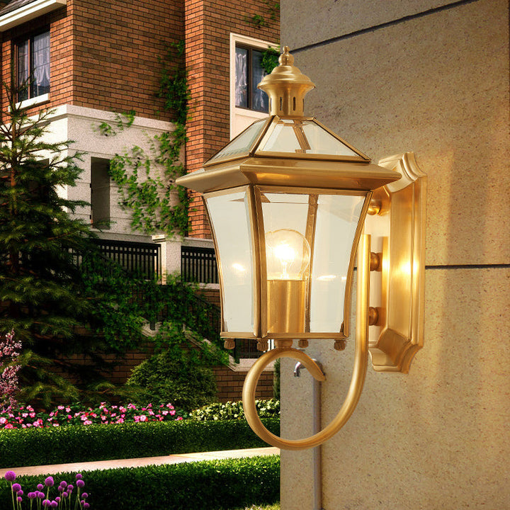 Traditioneller europäischer Quadrant Kerzenhalter Kupferrahmen Glas-schirm 1-Lampe Wandleuchte für Garten | Karnz