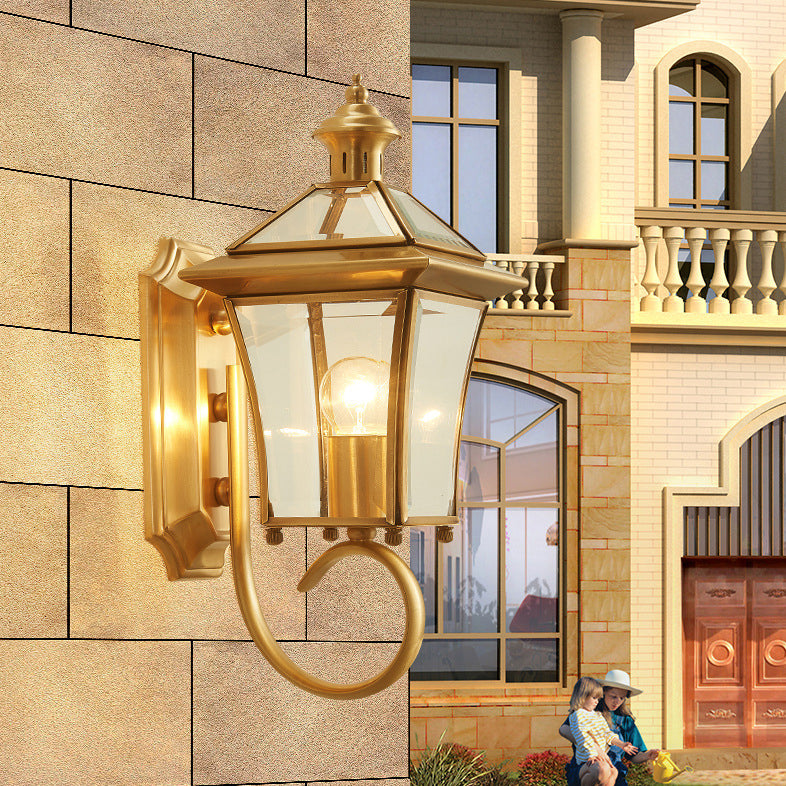 Traditioneller europäischer Quadrant Kerzenhalter Kupferrahmen Glas-schirm 1-Lampe Wandleuchte für Garten | Karnz
