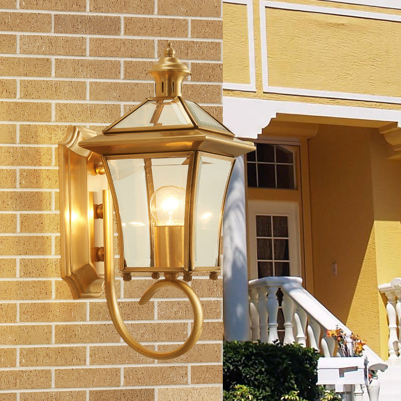 Traditioneller europäischer Quadrant Kerzenhalter Kupferrahmen Glas-schirm 1-Lampe Wandleuchte für Garten | Karnz
