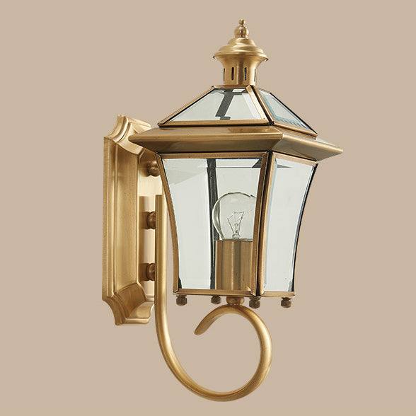 Traditioneller europäischer Quadrant Kerzenhalter Kupferrahmen Glas-schirm 1-Lampe Wandleuchte für Garten | Karnz