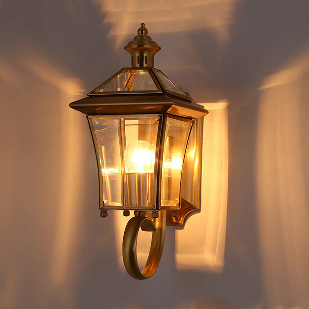 Traditioneller europäischer Quadrant Kerzenhalter Kupferrahmen Glas-schirm 1-Lampe Wandleuchte für Garten | Karnz