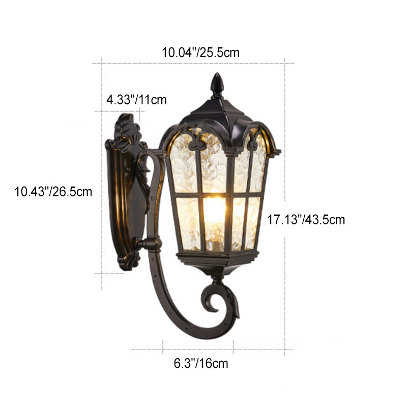 Traditionelle europäische quadratische Spitze Aluminium bedrucktes Glas 1-Licht Außenwandleuchte für Garten | Karnz