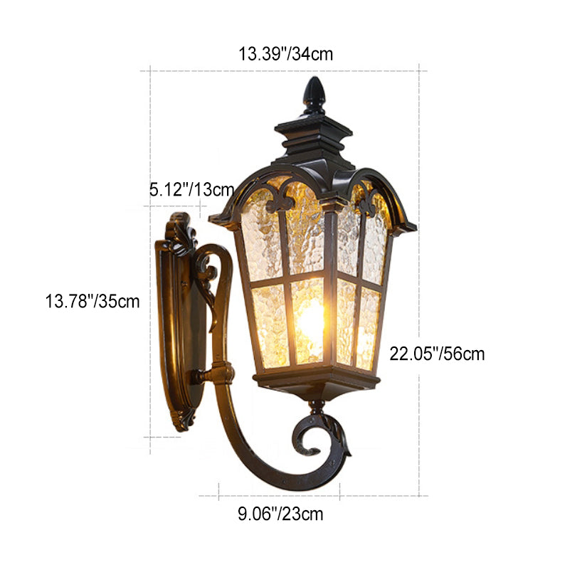 Traditionelle europäische quadratische Spitze Aluminium bedrucktes Glas 1-Licht Außenwandleuchte für Garten | Karnz