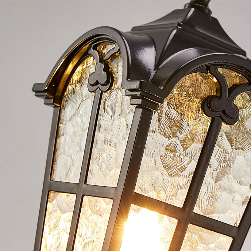 Traditionelle europäische quadratische Spitze Aluminium bedrucktes Glas 1-Licht Außenwandleuchte für Garten | Karnz