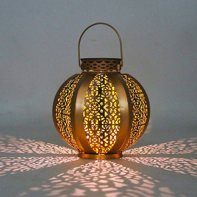 Moderne Art Deco Solar Wasserdichte Sechseckige Runde Laterne Eisen LED Außenlicht Für Garten | Karnz
