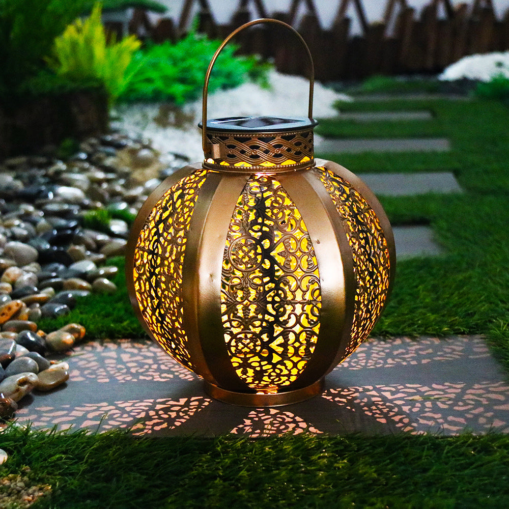 Moderne Art Deco Solar Wasserdichte Sechseckige Runde Laterne Eisen LED Außenlicht Für Garten | Karnz