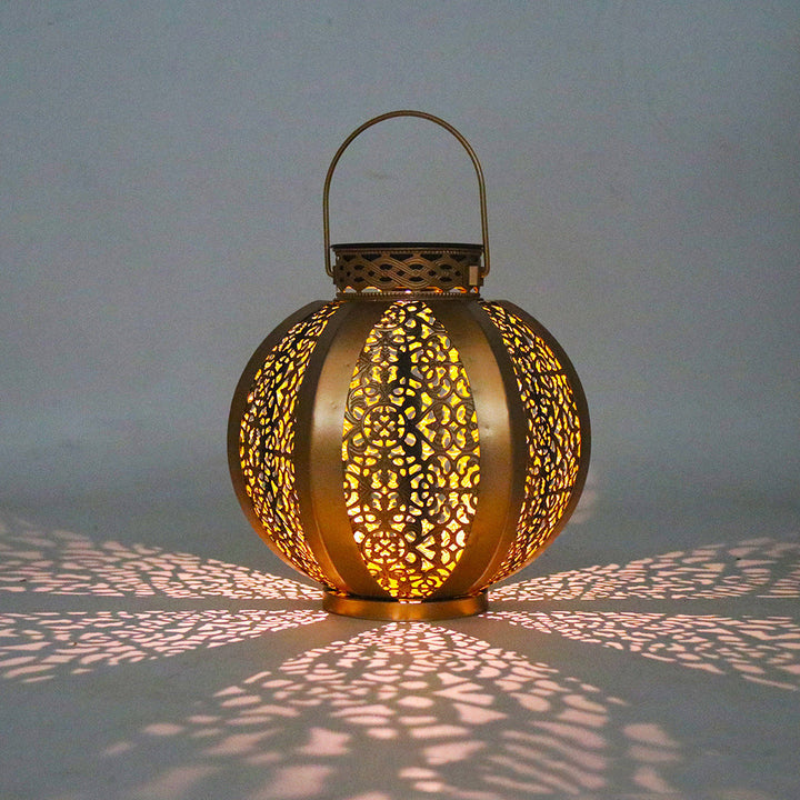 Moderne Art Deco Solar Wasserdichte Sechseckige Runde Laterne Eisen LED Außenlicht Für Garten | Karnz