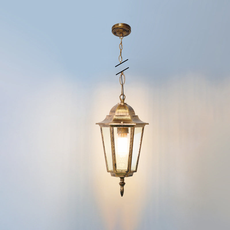Traditionelle Vintage Wasserdichte Hexagonale Aluminium Acryl 1-Licht Pendelleuchte Für Außenpatio | Karnz