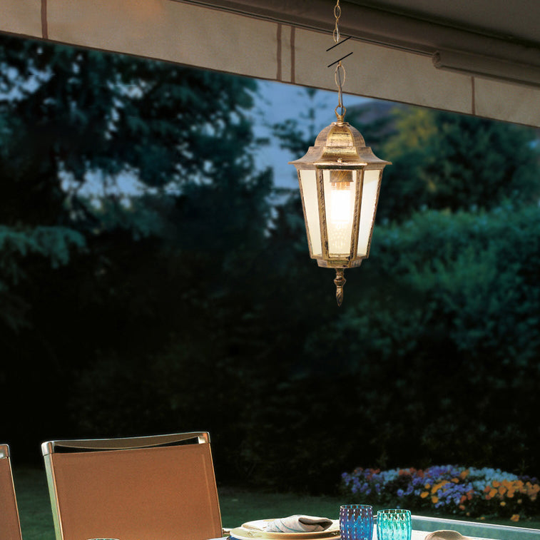 Traditionelle Vintage Wasserdichte Hexagonale Aluminium Acryl 1-Licht Pendelleuchte Für Außenpatio | Karnz