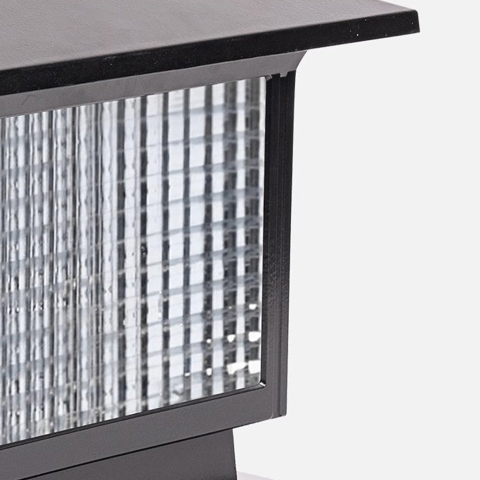 Moderner minimalistischer solarbetriebener wasserdichter rechteckiger Diamantstreifen-Glas-Schirm Aluminiumrahmen LED-Pfostenkopflicht für den Garten | Karnz