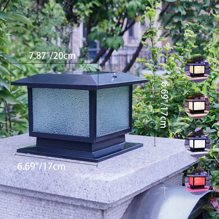 Moderner minimalistischer solarbetriebener wasserdichter rechteckiger Diamantstreifen-Glas-Schirm Aluminiumrahmen LED-Pfostenkopflicht für den Garten | Karnz
