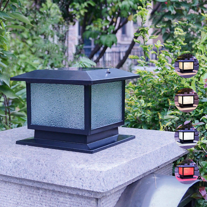 Moderner minimalistischer solarbetriebener wasserdichter rechteckiger Diamantstreifen-Glas-Schirm Aluminiumrahmen LED-Pfostenkopflicht für den Garten | Karnz