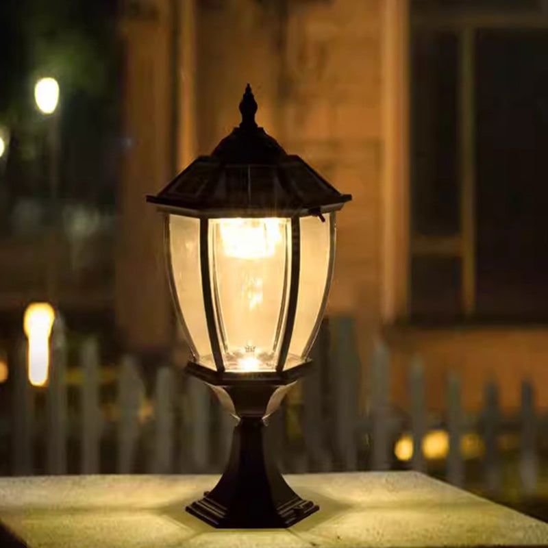 Zeitgenössische Retro-Hexagon-Aluminium-Glas-LED-Solar-Postkopf-Landschaftslicht Für Garten | Karnz