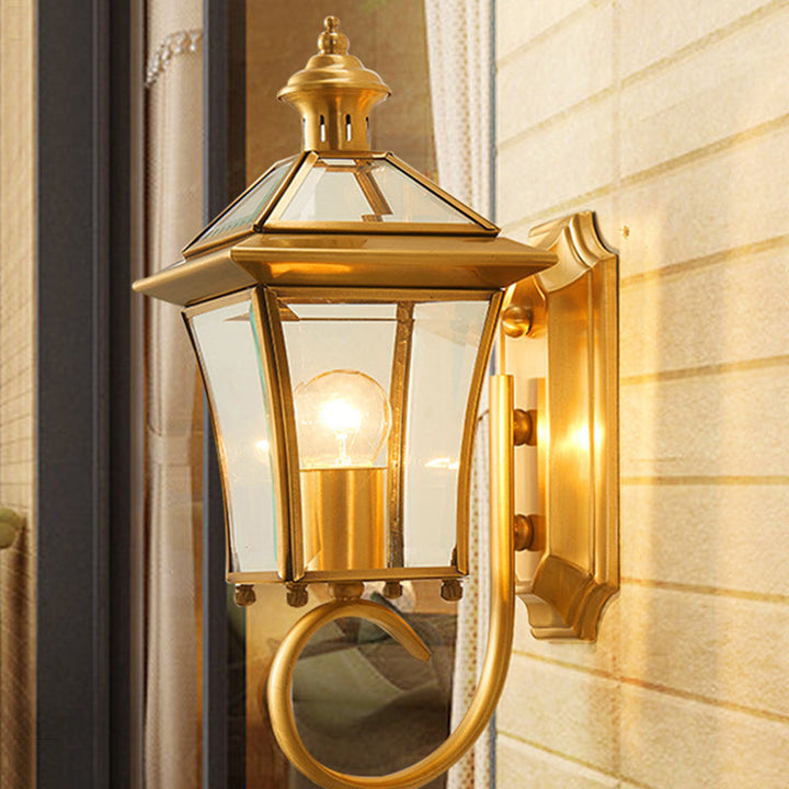 Traditionelle europäische Trapez Kupfer Glas 1-Licht Wandleuchte Lampe für Garten | Karnz
