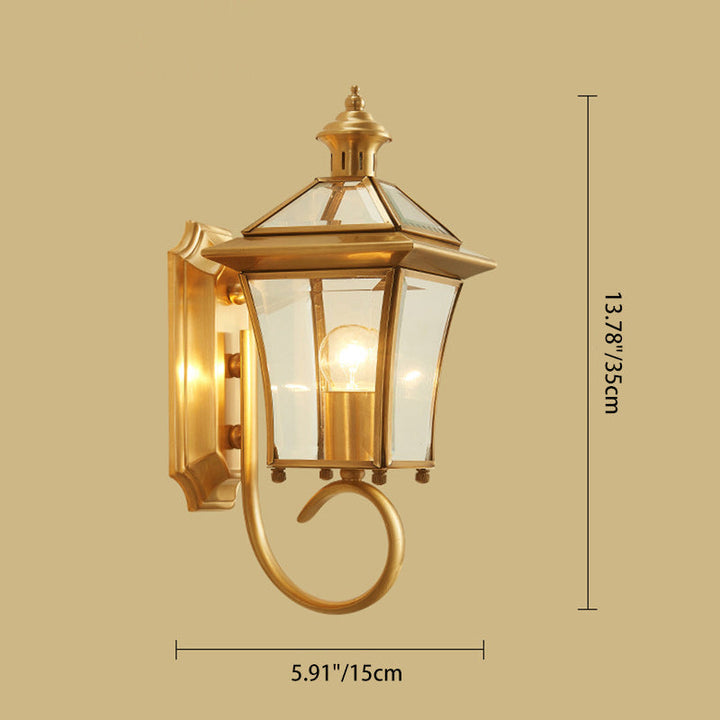 Traditionelle europäische Trapez Kupfer Glas 1-Licht Wandleuchte Lampe für Garten | Karnz