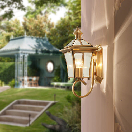 Traditionelle europäische Trapez Kupfer Glas 1-Licht Wandleuchte Lampe für Garten | Karnz