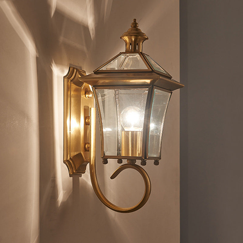 Traditionelle europäische Trapez Kupfer Glas 1-Licht Wandleuchte Lampe für Garten | Karnz