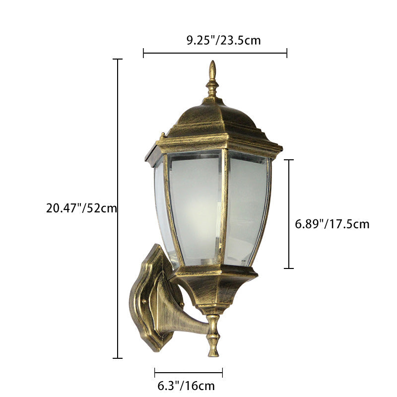 Zeitgenössische Retro Wasserdichte Sechseckige Käfig Aluminium Mattiertes Klarglas 1-Licht Wandlampe Für Außenpatio | Karnz