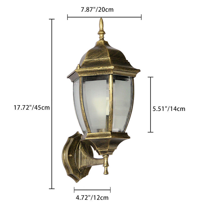 Zeitgenössische Retro Wasserdichte Sechseckige Käfig Aluminium Mattiertes Klarglas 1-Licht Wandlampe Für Außenpatio | Karnz