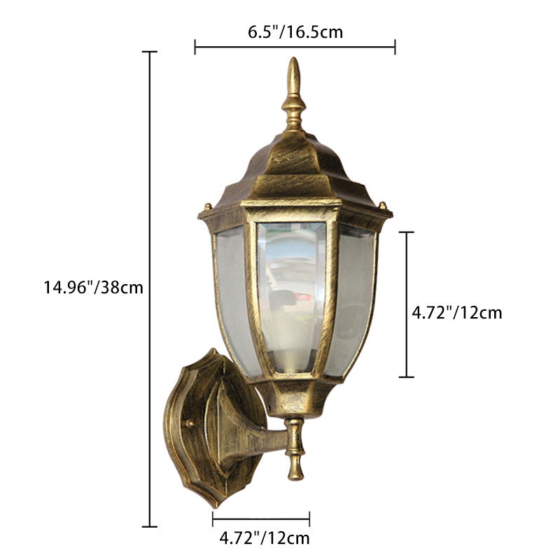 Zeitgenössische Retro Wasserdichte Sechseckige Käfig Aluminium Mattiertes Klarglas 1-Licht Wandlampe Für Außenpatio | Karnz