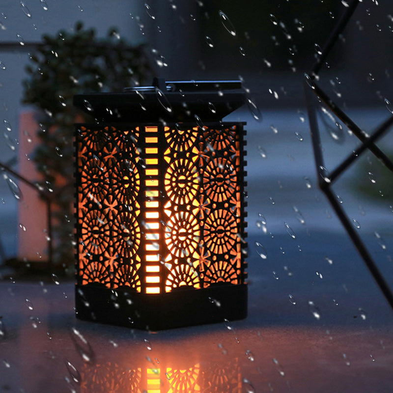 Moderne, retro-solarwasserdichte rechteckige Laterne mit Flammenform, ABS-LED-Gartenleuchte für den Außenbereich