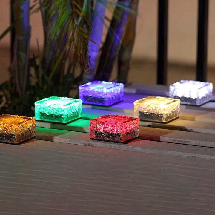 Modern Minimalist Solar Waterproof ABS Clear Glass Ice Cube Brick LED Outdoor Landscape Light Für Garten | Karnz