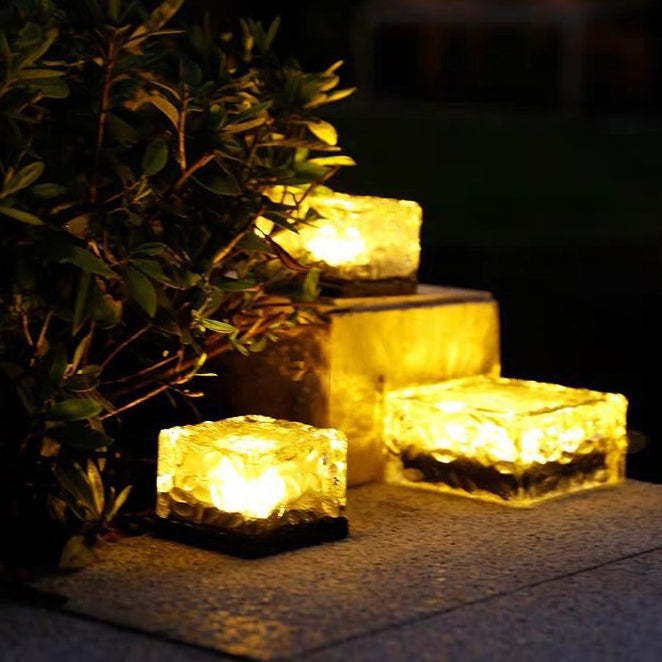 Modern Minimalist Solar Waterproof ABS Clear Glass Ice Cube Brick LED Outdoor Landscape Light Für Garten | Karnz
