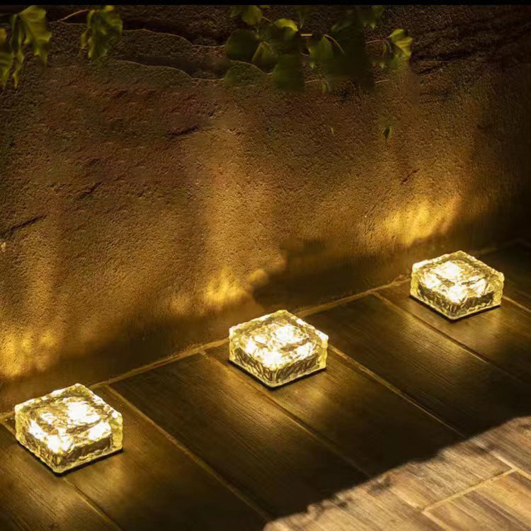 Modern Minimalist Solar Waterproof ABS Clear Glass Ice Cube Brick LED Outdoor Landscape Light Für Garten | Karnz