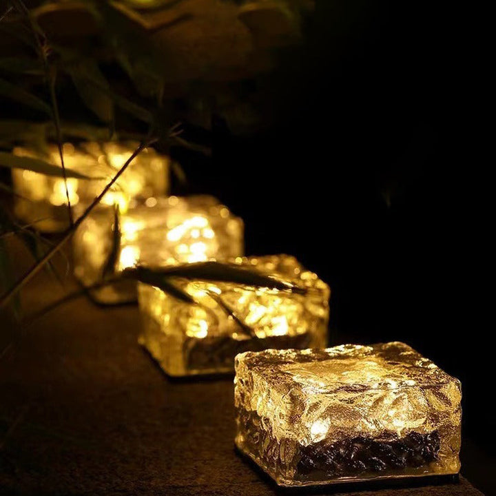 Modern Minimalist Solar Waterproof ABS Clear Glass Ice Cube Brick LED Outdoor Landscape Light Für Garten | Karnz