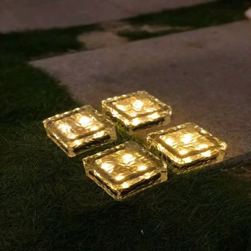 Modern Minimalist Solar Waterproof ABS Clear Glass Ice Cube Brick LED Outdoor Landscape Light Für Garten | Karnz