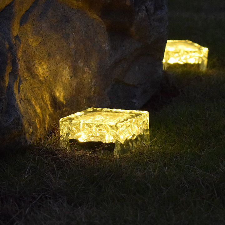 Modern Minimalist Solar Waterproof ABS Clear Glass Ice Cube Brick LED Outdoor Landscape Light Für Garten | Karnz