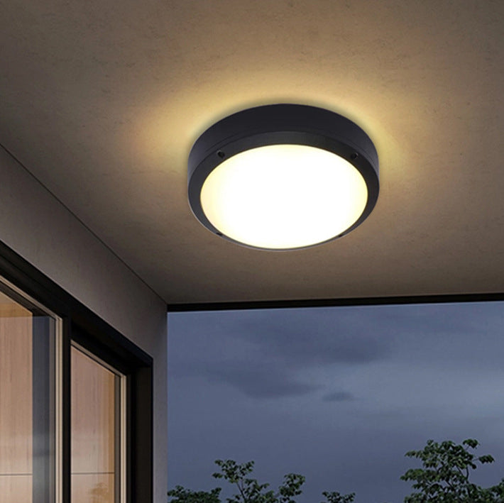 Wasserdichte runde LED-Deckenleuchte aus Aluminium und Acryl für den Außenbereich zur flächenbündigen Montage im Garten