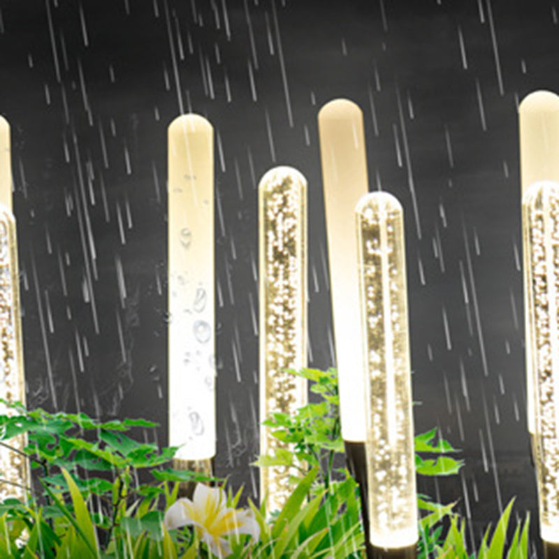 Zeitgenössische skandinavische wasserdichte zylindrische ovale Schilfrohrblasen Edelstahl Acryl LED Outdoor Rasen Landschaftslampe für Außenpatio | Karnz