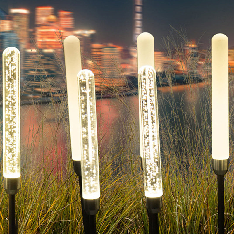 Zeitgenössische skandinavische wasserdichte zylindrische ovale Schilfrohrblasen Edelstahl Acryl LED Outdoor Rasen Landschaftslampe für Außenpatio | Karnz