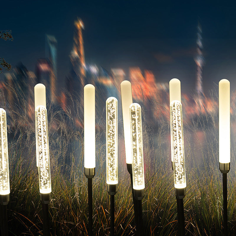 Zeitgenössische skandinavische wasserdichte zylindrische ovale Schilfrohrblasen Edelstahl Acryl LED Outdoor Rasen Landschaftslampe für Außenpatio | Karnz