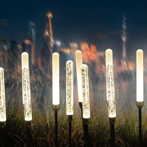 Zeitgenössische skandinavische wasserdichte zylindrische ovale Schilfrohrblasen Edelstahl Acryl LED Outdoor Rasen Landschaftslampe für Außenpatio | Karnz