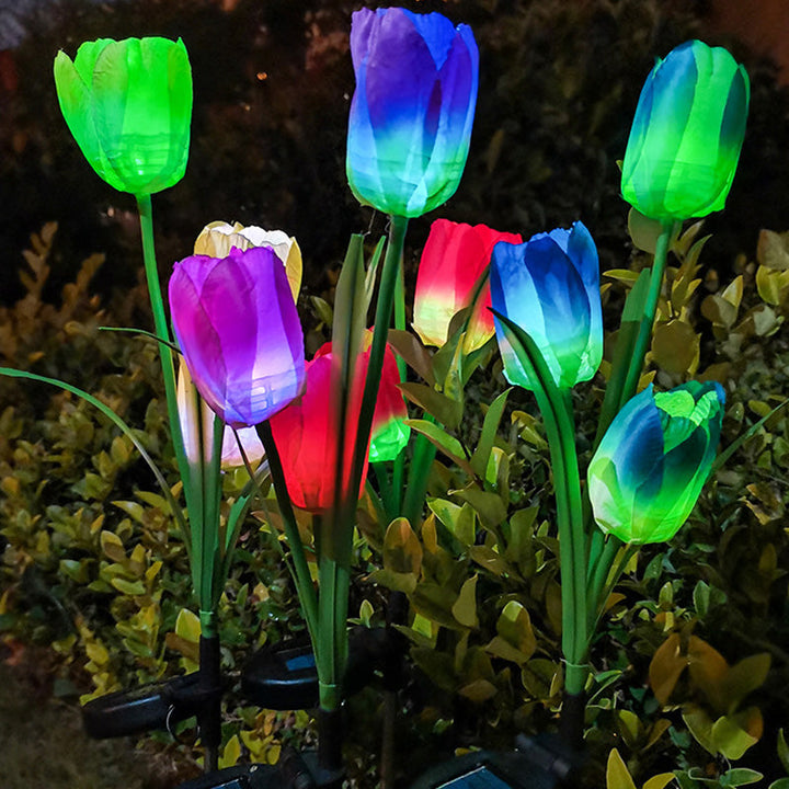 Zeitgenössische kreative Solar-Wasserdichte Kunst-Tulpen Edelstahl ABS Stoff LED Erdstecker Rasen Landschaft Lampe für Außenpatio | Karnz