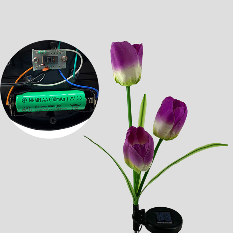 Zeitgenössische kreative Solar-Wasserdichte Kunst-Tulpen Edelstahl ABS Stoff LED Erdstecker Rasen Landschaft Lampe für Außenpatio | Karnz