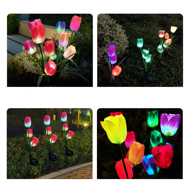 Zeitgenössische kreative Solar-Wasserdichte Kunst-Tulpen Edelstahl ABS Stoff LED Erdstecker Rasen Landschaft Lampe für Außenpatio | Karnz