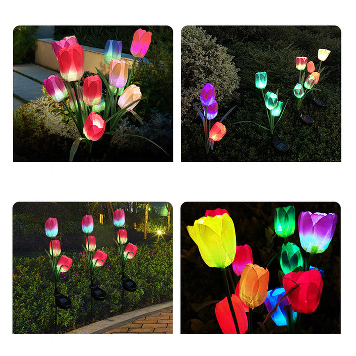 Zeitgenössische kreative Solar-Wasserdichte Kunst-Tulpen Edelstahl ABS Stoff LED Erdstecker Rasen Landschaft Lampe für Außenpatio | Karnz