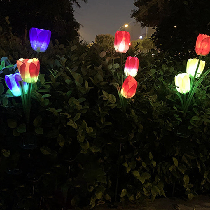 Zeitgenössische kreative Solar-Wasserdichte Kunst-Tulpen Edelstahl ABS Stoff LED Erdstecker Rasen Landschaft Lampe für Außenpatio | Karnz