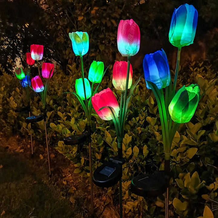 Zeitgenössische kreative Solar-Wasserdichte Kunst-Tulpen Edelstahl ABS Stoff LED Erdstecker Rasen Landschaft Lampe für Außenpatio | Karnz